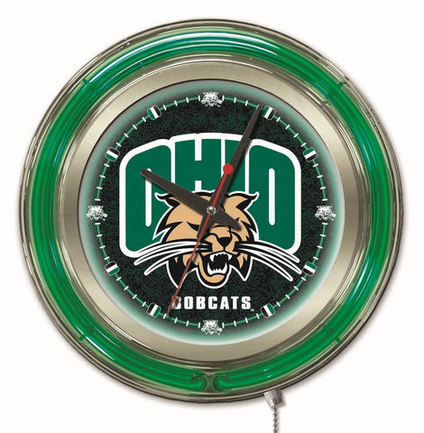 Shoppen Sie die batteriebetriebene Wanduhr Ohio Bobcats HBS Neongrün Schwarz College (15 Zoll) – sportlich