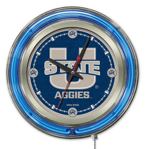 Reloj de pared con pilas de la universidad azul neón de los aggies hbs del estado de Utah (15") - deportivo