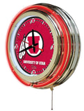 Utah Utes HBS Neon Red College Battery Powered Wall Clock (15") - Sporting Up