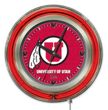 Utah utes hbs reloj de pared con batería universitario rojo neón (15 ") - deportivo