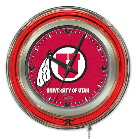Utah utes hbs horloge murale alimentée par batterie rouge néon (15") - faire du sport