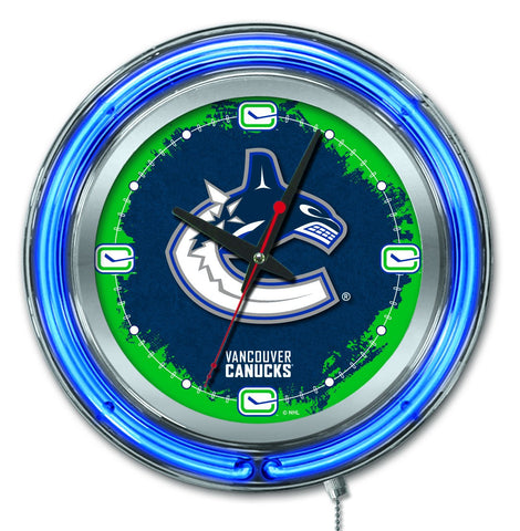 Vancouver Canucks HBS Neon Blue Hockey Battery Powered Wall Clock (15") - Sporting Up