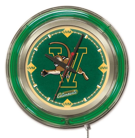 Vermont catamounts hbs reloj de pared con batería universitario verde neón (15 ") - sporting up