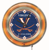 Virginia Cavaliers HBS Neon Orange Navy College Battery Powered Wall Clock (15") - Sporting Up