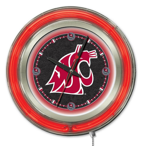 Washington State Cougars hbs néon rouge horloge murale alimentée par batterie (15") - faire du sport