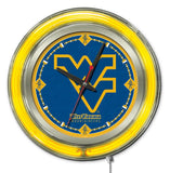 West Virginia Mountaineers HBS neongelbe batteriebetriebene Wanduhr (15 Zoll) – sportlich