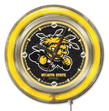 Wichita state shockers hbs reloj de pared con batería universitario amarillo neón (15 ") - deportivo