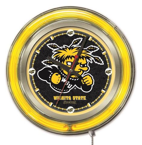 Wichita State Shockers hbs horloge murale alimentée par batterie collège jaune néon (15") - faire du sport
