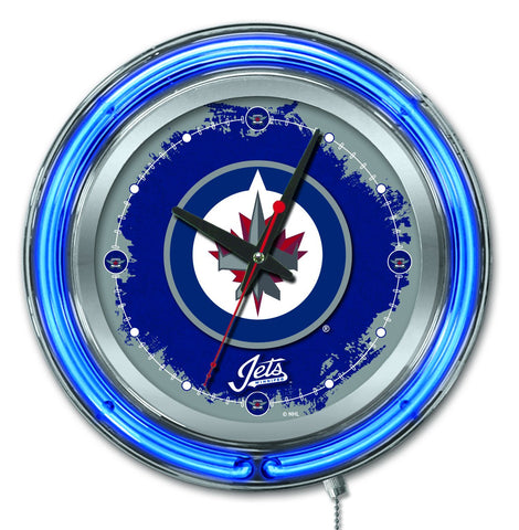 Magasinez l'horloge murale alimentée par batterie de hockey bleu néon hbs des Jets de Winnipeg (15") - Sporting Up