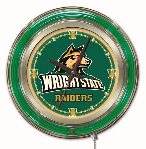 Wright state raiders hbs reloj de pared con batería universitario verde neón (15 ") - deportivo