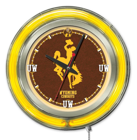 Horloge murale alimentée par batterie universitaire jaune néon hbs des Cowboys du Wyoming (15") - faire du sport