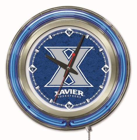 Xavier Musketeers HBS Neon Blue College Battery Powered Wall Clock (15") - Sporting Up