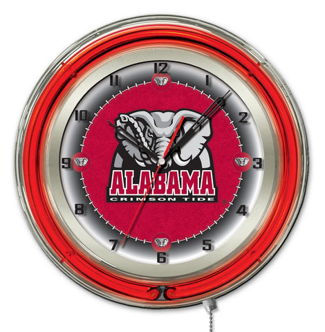 Alabama Crimson tide hbs horloge murale alimentée par batterie éléphant rouge néon (19") - faire du sport