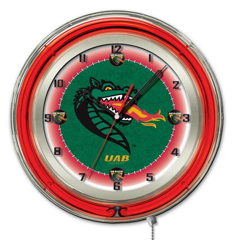 Shop UAB Blazers HBS Neon Red Green College Battery Powered Wall Clock (19") - Sporting Up