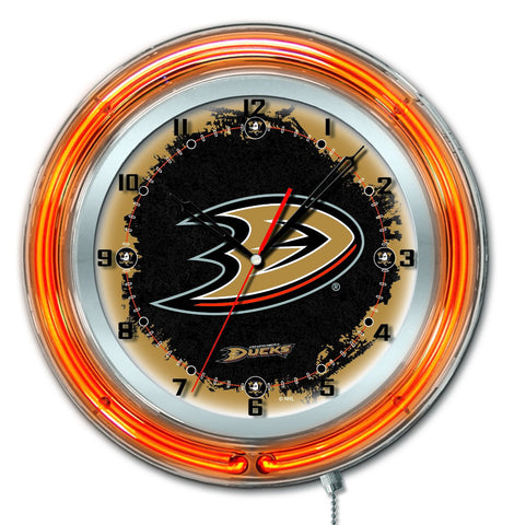 Achetez une horloge murale alimentée par batterie de hockey orange fluo hbs d'Anaheim Ducks (19") - Sporting Up