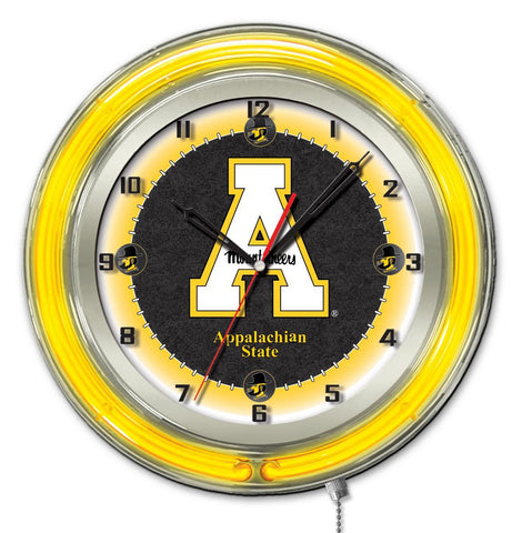 Montañeros del estado de los Apalaches hbs reloj de pared con batería de color amarillo neón (19") - deportivo
