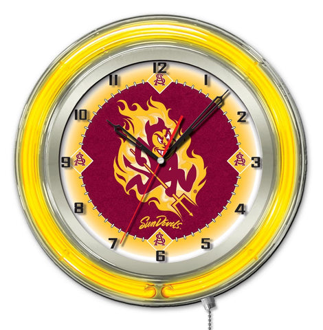 Reloj de pared con batería rojo amarillo neón hbs de los diablos solares del estado de Arizona (19 ") - deportivo