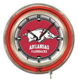 Arkansas Razorbacks HBS Neon Red College Battery Powered Wall Clock (19") - Sporting Up