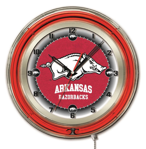 Shoppen Sie die batteriebetriebene Wanduhr „Arkansas Razorbacks HBS Neon Red College“ (19 Zoll) – sportlich