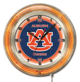 Auburn Tigers HBS Neon Orange Navy College Battery Powered Wall Clock (19") - Sporting Up