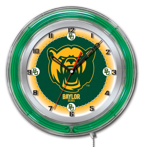 Boutique Baylor Bears HBS Horloge murale alimentée par batterie College Neon Green Gold (19") - Sporting Up
