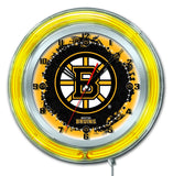 Horloge murale alimentée par batterie de hockey jaune fluo hbs des Bruins de Boston (19") - faire du sport