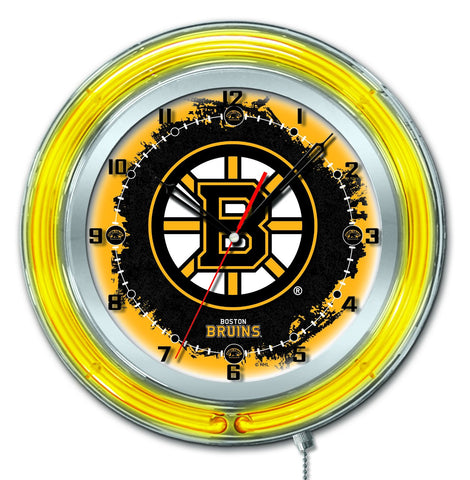 Magasinez l'horloge murale alimentée par batterie de hockey jaune fluo hbs des Bruins de Boston (19") - Sporting Up