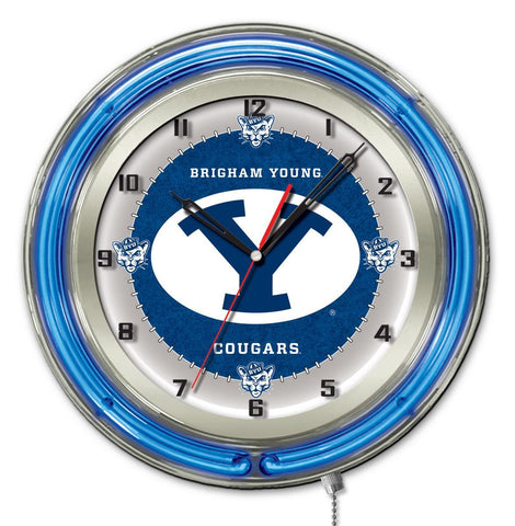 Shop BYU Cougars HBS Neon Blue College Battery Powered Wall Clock (19") - Sporting Up