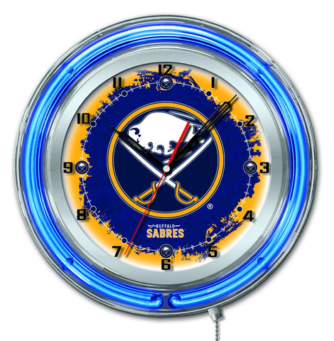 Magasinez l'horloge murale alimentée par batterie de hockey bleu néon hbs des Sabres de Buffalo (19") - Sporting Up