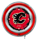 Calgary Flames HBS Neon Red Hockey Battery Powered Wall Clock (19") - Sporting Up