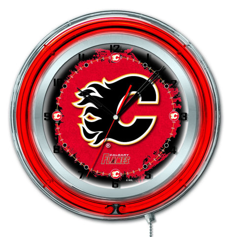 Shop Calgary Flames HBS Neon Red Hockey Battery Powered Wall Clock (19") - Sporting Up