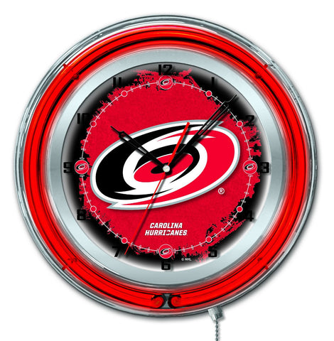 Carolina Hurricanes hbs reloj de pared con batería de hockey rojo neón (19") - deportivo
