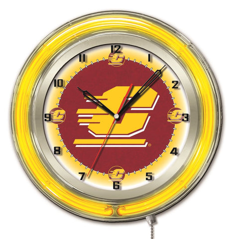 Reloj de pared con batería de color amarillo neón chippewas hbs de Central Michigan (19") - deportivo