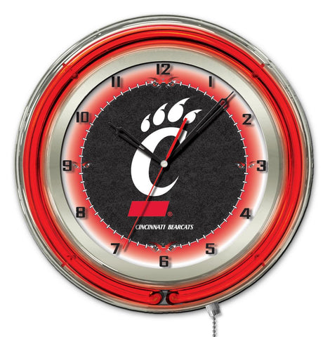 Reloj de pared con pilas Cincinnati Bearcats hbs neón rojo negro universitario (19") - deportivo
