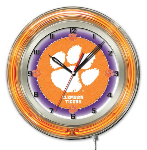 Reloj de pared con pilas de Clemson Tigers HBs Neon Orange College (19") - Sporting Up