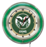 Reloj de pared con batería de la universidad de oro verde neón hbs de los carneros del estado de Colorado (19 ") - deportivo