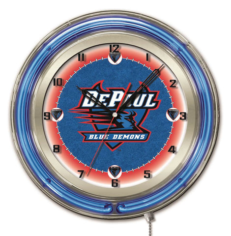 DePaul Blue Demons HBS Neon Blue College Battery Powered Wall Clock (19") - Sporting Up