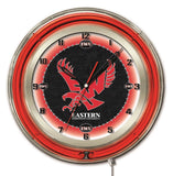 Reloj de pared con pilas de la universidad roja neón hbs de los águilas del este de washington (19") - haciendo deporte