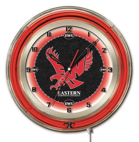 Shop Eastern Washington Eagles HBS Neon Red College Battery Powered Wall Clock (19") - Sporting Up