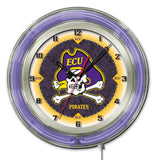 Reloj de pared con pilas de la universidad púrpura neón hbs de los piratas de carolina del este (19") - haciendo deporte