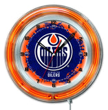 Horloge murale alimentée par batterie de hockey bleu néon hbs des Oilers d'Edmonton (19") - faire du sport