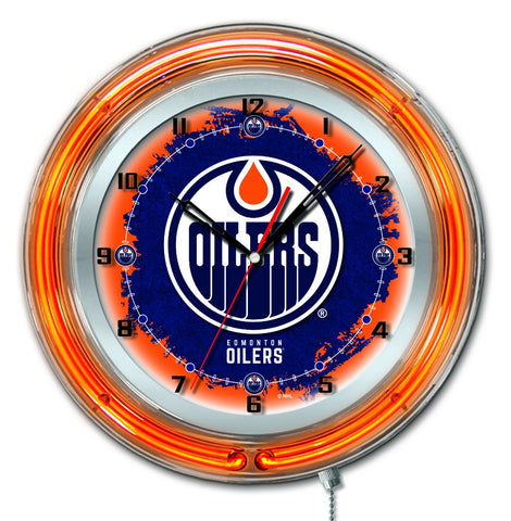 Achetez l'horloge murale alimentée par batterie de hockey hbs néon bleu des Oilers d'Edmonton (19") - Sporting Up