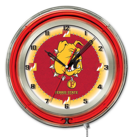 Ferris State Bulldogs HBS Neon Red Gold College Battery Powered Wall Clock (19") - Sporting Up