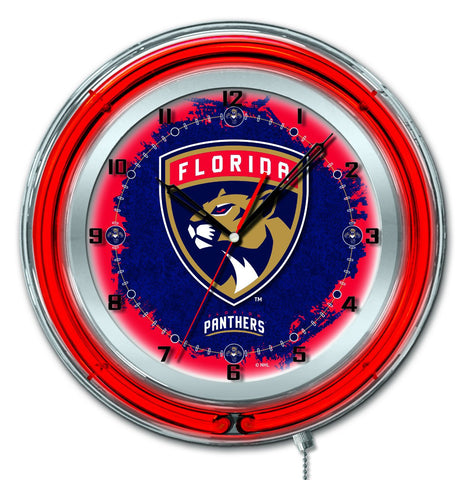 Magasinez l'horloge murale alimentée par batterie de hockey rouge néon hbs des Panthers de la Floride (19") - Sporting Up