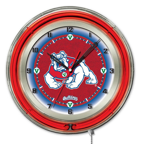 Shop Fresno State Bulldogs HBS Neon Red College Battery Powered Wall Clock (19") - Sporting Up
