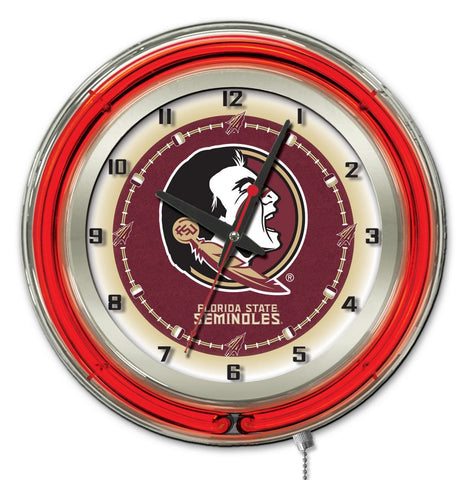 Magasinez l'horloge murale à piles à tête rouge néon HBS Seminoles de l'État de Floride (19") - Sporting Up
