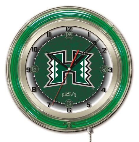 Magasinez l'horloge murale alimentée par batterie de l'université verte néon hbs des guerriers hawaii (19") - faire du sport
