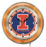 Illinois luchando contra illini hbs reloj de pared con batería azul marino neón naranja (19 ") - deportivo