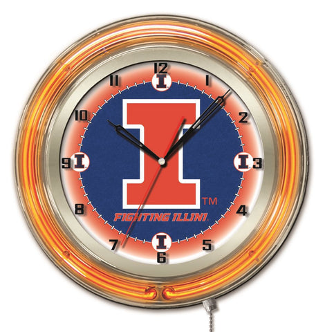 Illinois luchando contra illini hbs reloj de pared con batería azul marino neón naranja (19 ") - deportivo