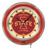 Reloj de pared con batería de la universidad roja neón hbs ciclones del estado de Iowa (19 ") - deportivo